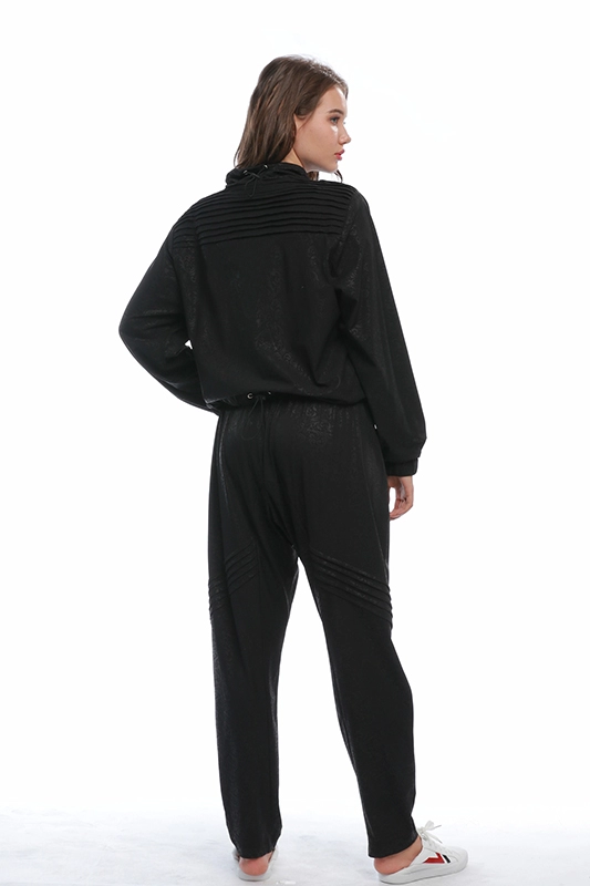 Conjunto de sudadera y pantalones de chándal para mujer con estampado floral negro con estilo casual