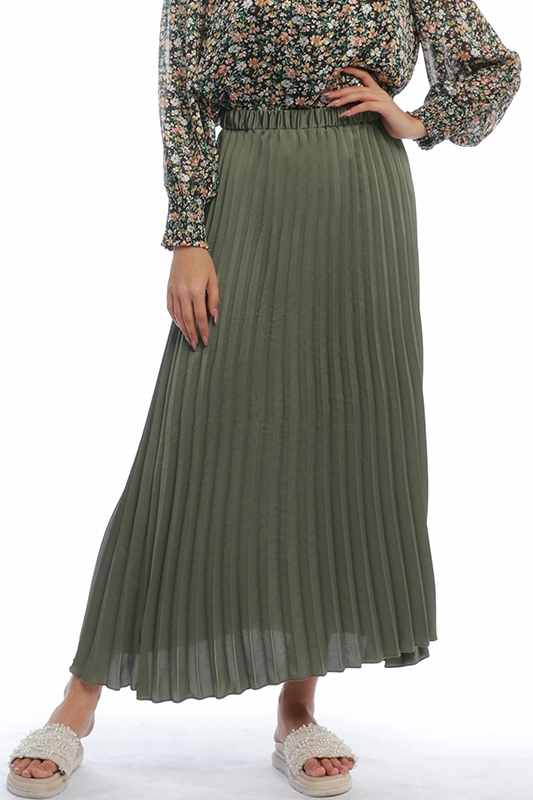Falda de mujer cómoda con cintura elástica plisada de color puro larga larga informal elegante