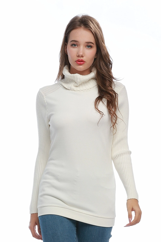Suéter de punto de cuello alto de manga larga de otoño blanco clásico para mujer