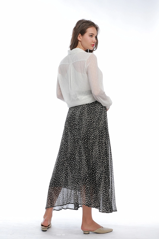 Faldas largas de gasa con estampado de lunares informales de una línea para mujer