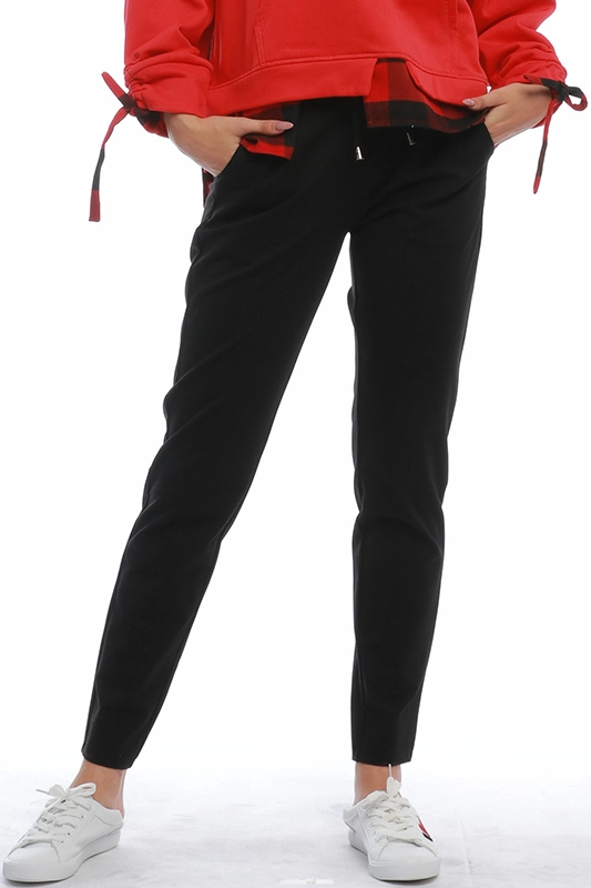 Pantalones deportivos con cintura elástica para mujer, color negro sólido