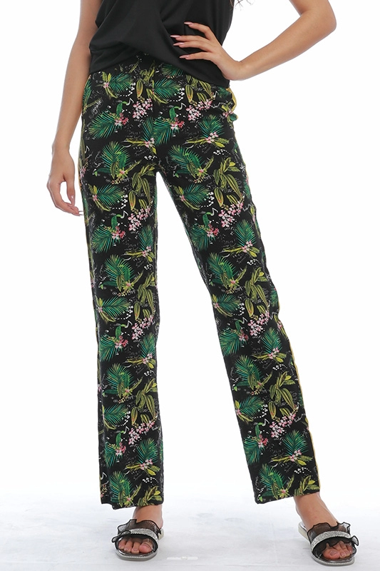 Pantalones de gasa con estampado de cinta lateral para mujer, pantalón informal, recto, con cintura elástica, fábrica china
