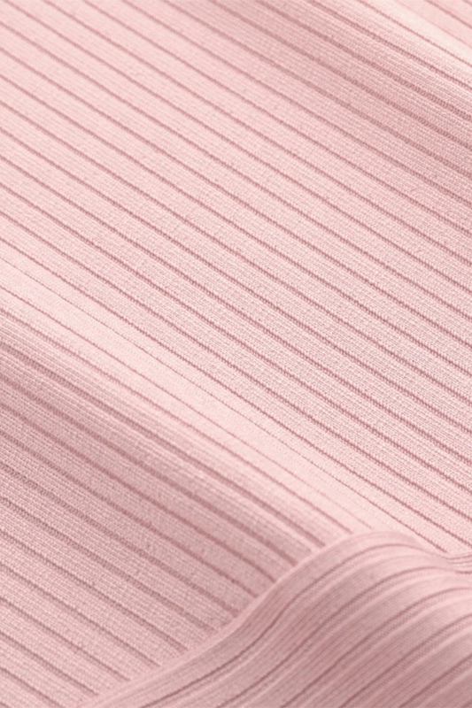 Suéter rosa de otoño para mujer, de punto acanalado, de manga larga, ligero, ajustado, con cuello simulado, para mujer