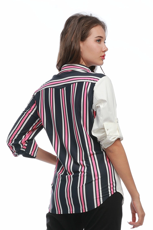 Camisa de mujer de blusa de mujer de poliamida sólida mezcla de rayas elegante casual