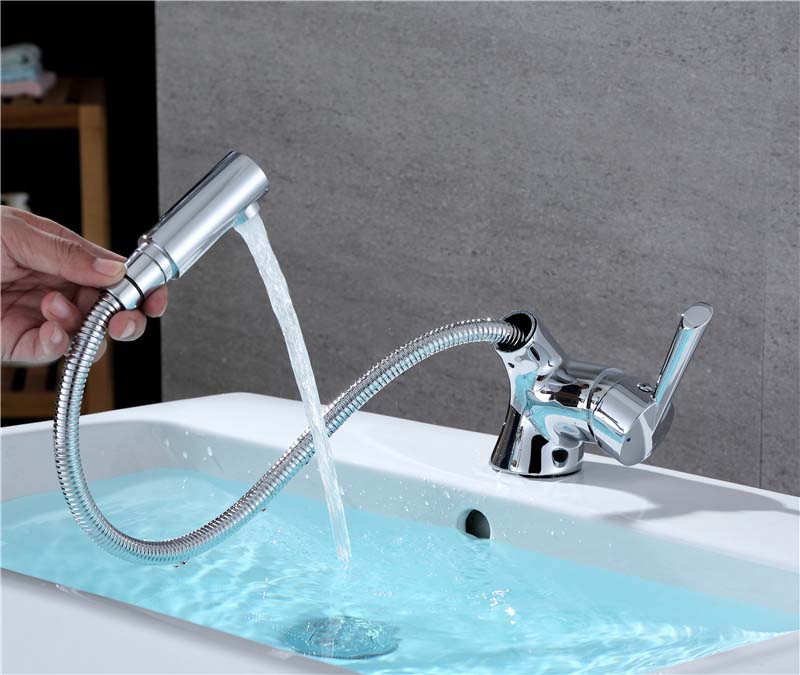 Grifo para lavabo de baño extraíble cromado