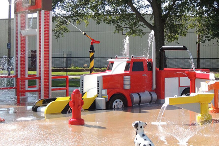 Ishtar Fire Engine Themed Splash Pad Water Park Equipment Outdoor Water Toys Kids Water Play