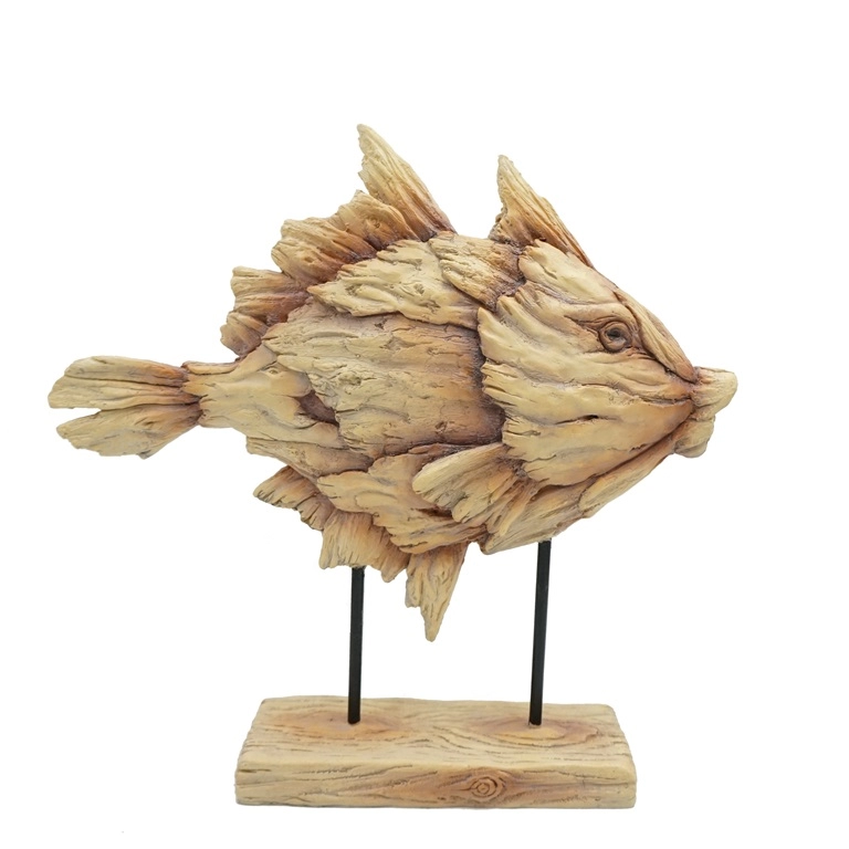 Escultura de pez de resina con diseño de madera a la deriva para decoración del hogar