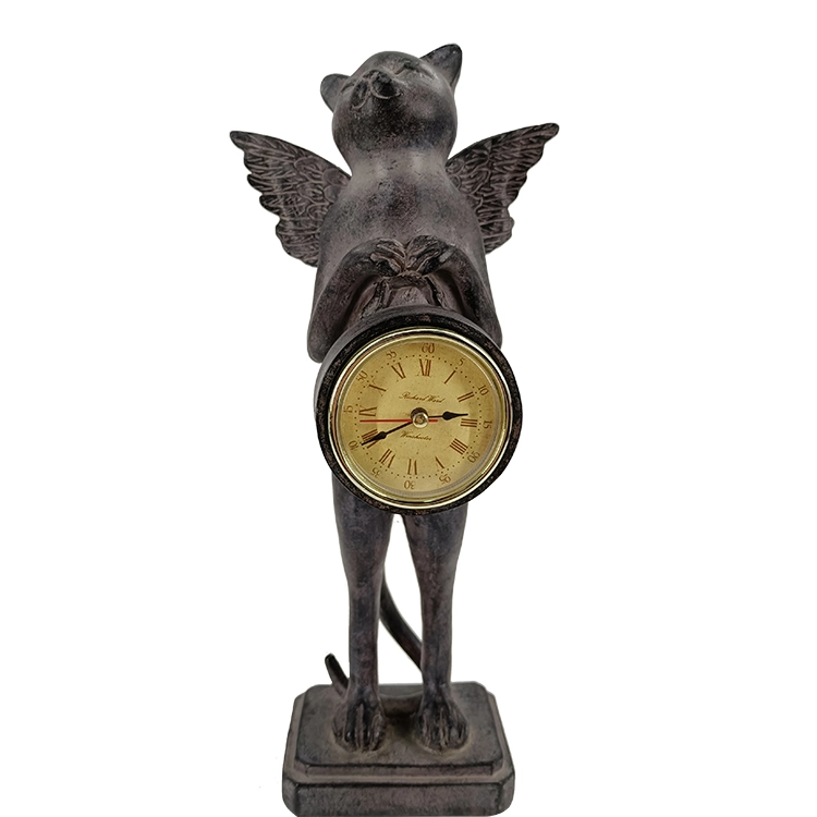 Reloj de mesa de cuarzo con figura de gato de ángel negro retro