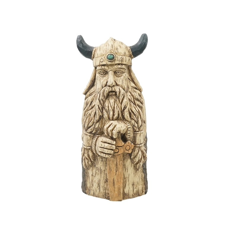 Diseño de acabado de madera a la deriva de resina Pirata vikingo con estatua de espada para decoración