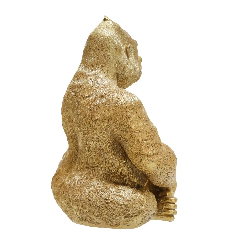 Figura de gorila sentado dorado de resina