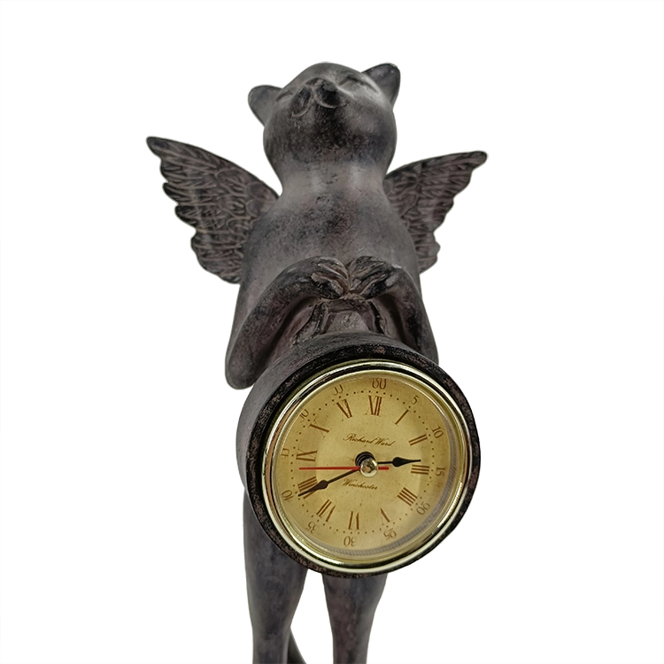 Reloj de mesa de cuarzo con figura de gato de ángel negro retro