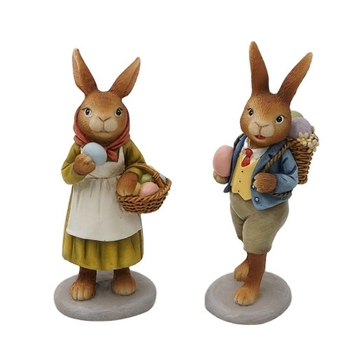 Figuras de pareja de conejito de decoración de Pascua de resina