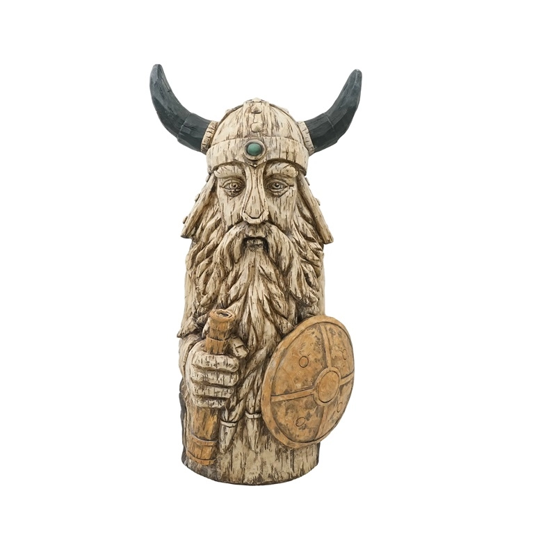 Pirata vikingo de madera a la deriva de resina con estatua de escudo para decoración
