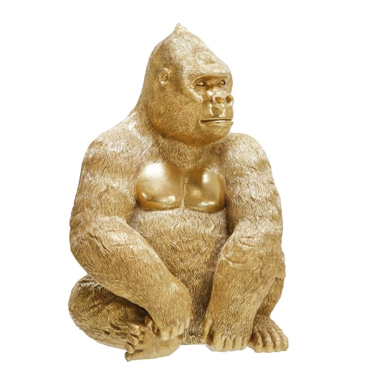Figura de gorila sentado dorado de resina