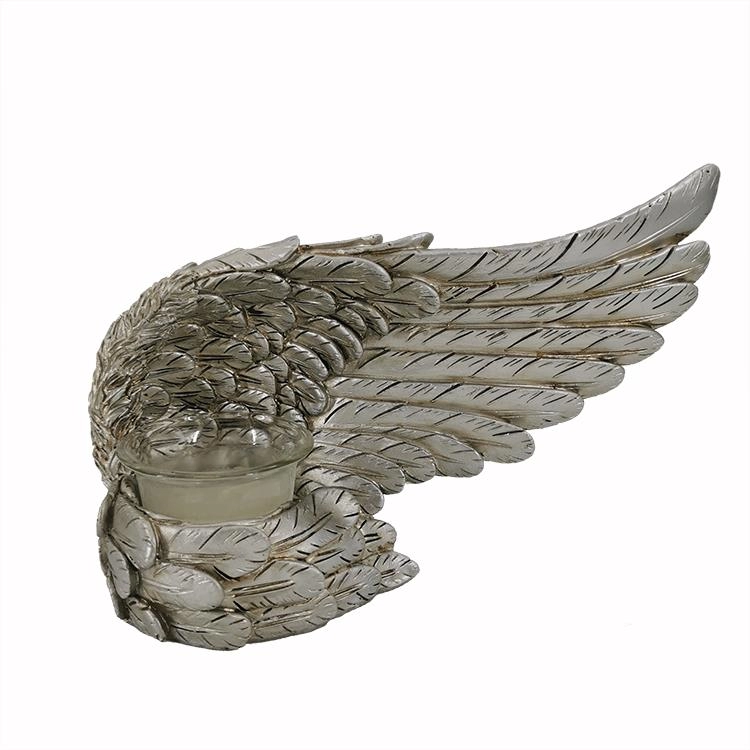 Portavelas de estatuilla de ala de ángel de plata de resina