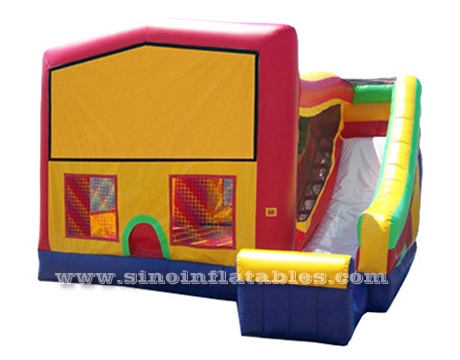 Casa de rebote inflable comercial para niños 5 en 1 con tobogán, aro de baloncesto y obstáculos en el interior