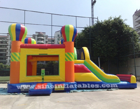 Casa de rebote inflable para niños con globo arcoíris comercial 4 en 1 con tobogán para diversión al aire libre hecha en la fábrica inflable de China