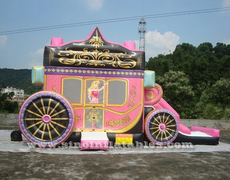 Casa de rebote de carruaje de princesa inflable para fiestas infantiles con tobogán hecho de material certificado N hilo de la fábrica de Sino Inflatables
