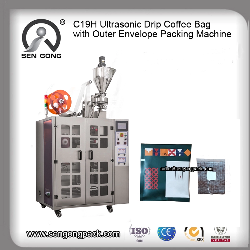 Empaquetadora ultrasónica de bolsas de goteo C19H PLA para café de Irlanda con sobre exterior