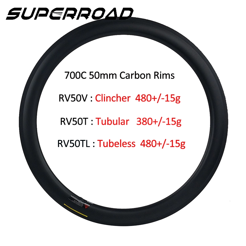 Llantas para cubiertas de carbono de 50 mm para bicicleta de carretera baratas tubulares / Tubelss