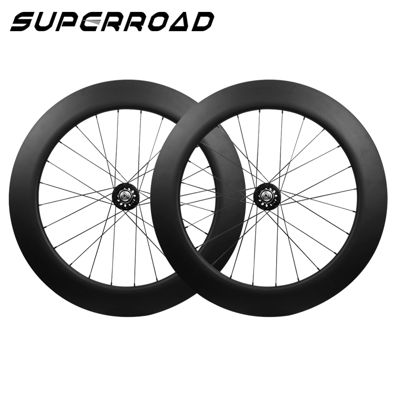 Juego de ruedas de una sola velocidad para bicicleta de pista de carbono Superroad de 80 mm