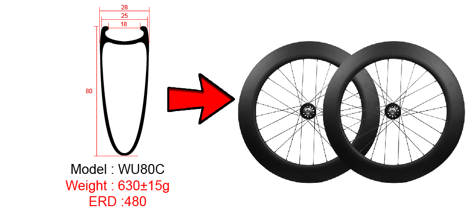 ruedas de carbono para bicicleta de pista de 80 mm