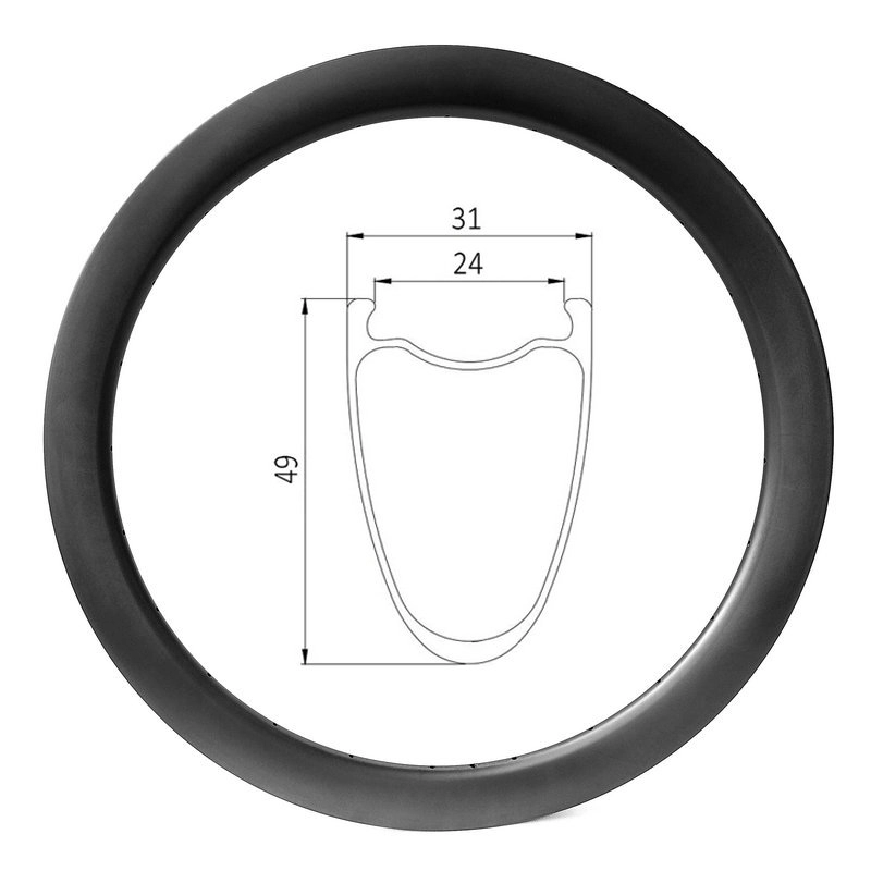 Disco de bicicleta de grava 700c, 24 mm de ancho interno, 49 mm de profundidad, llanta de carbono para cubierta
