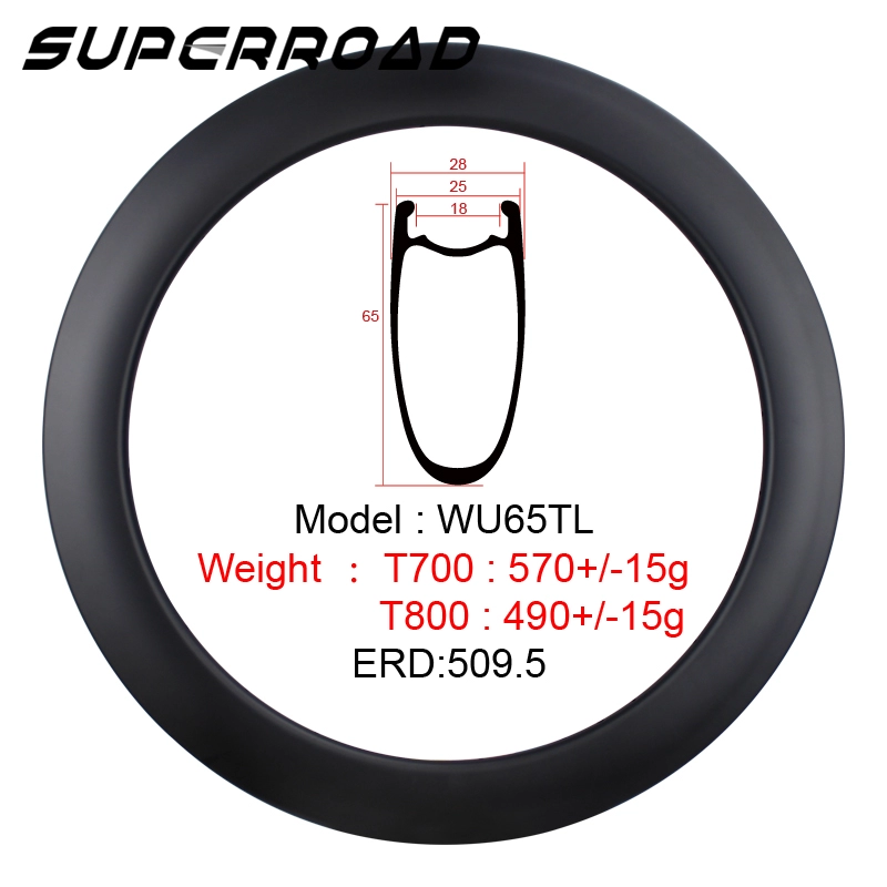 Llantas de disco de carretera con juego de ruedas de carbono de 65 mm en forma de U Superroad