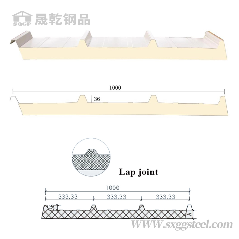 Panel sándwich de PU impermeable de 60 mm y 100 mm para sistema de techo