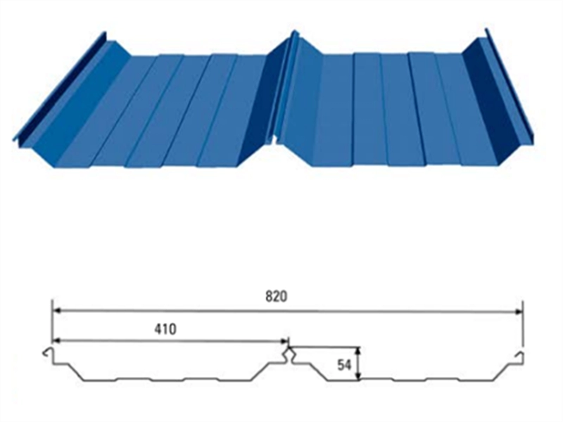 Panel de pared tipo mordida 820 Hojas para techos de acero corrugado