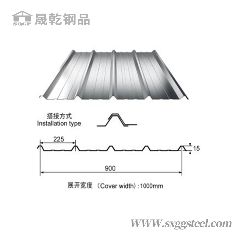 Hoja para techos de metal galvanizado corrugado tipo 900