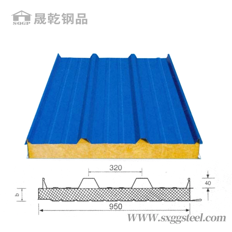 Panel de techo sándwich de lana de roca corrugado con aislamiento térmico