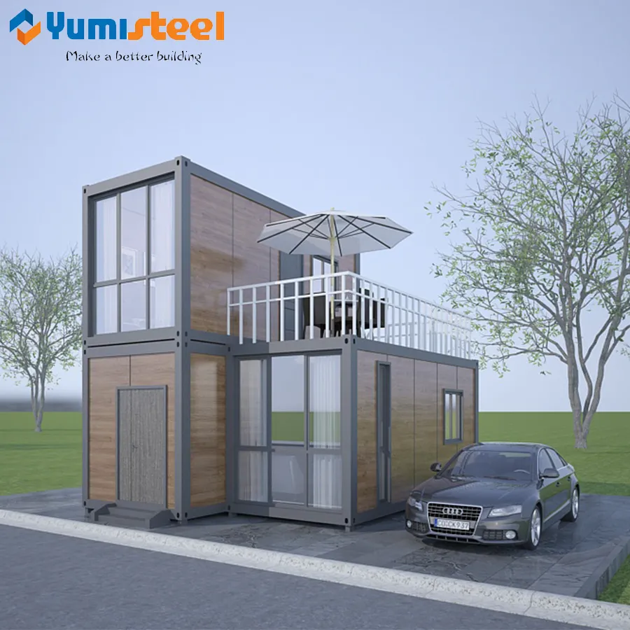 Casa contenedor prefabricada de dos pisos para villa