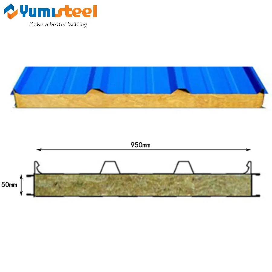 Panel sándwich de lana de roca de 4 costillas para techo exterior de 150 mm
