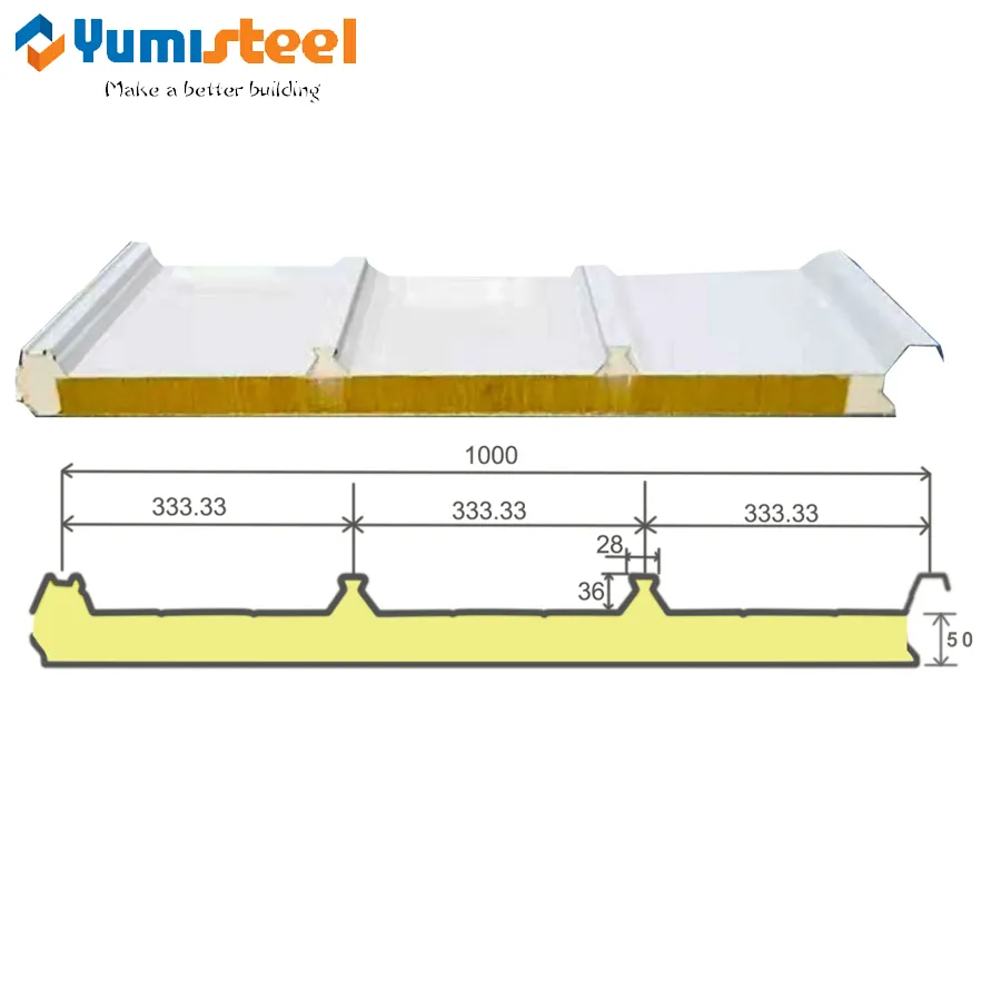Paneles sándwich de techo multifunción de 50 mm y 4 nervaduras para soluciones solares fotovoltaicas