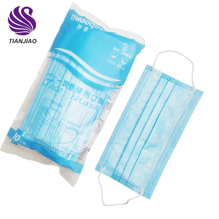 Paquete desechable de 3 capas en mascarilla de bolsa de plástico