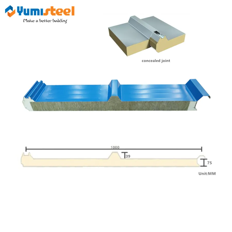Panel para techos tipo sándwich de lana de roca con absorción acústica de 75 mm con bordes de PU