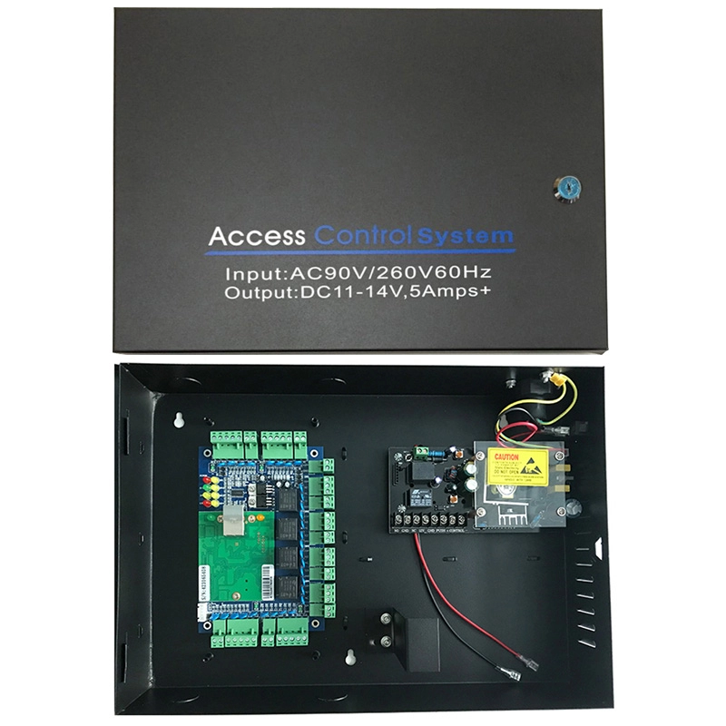 Sistema de placa de control de acceso Wiegand de cuatro puertas basado en computadora de red TCP/IP con caja de alimentación de acceso