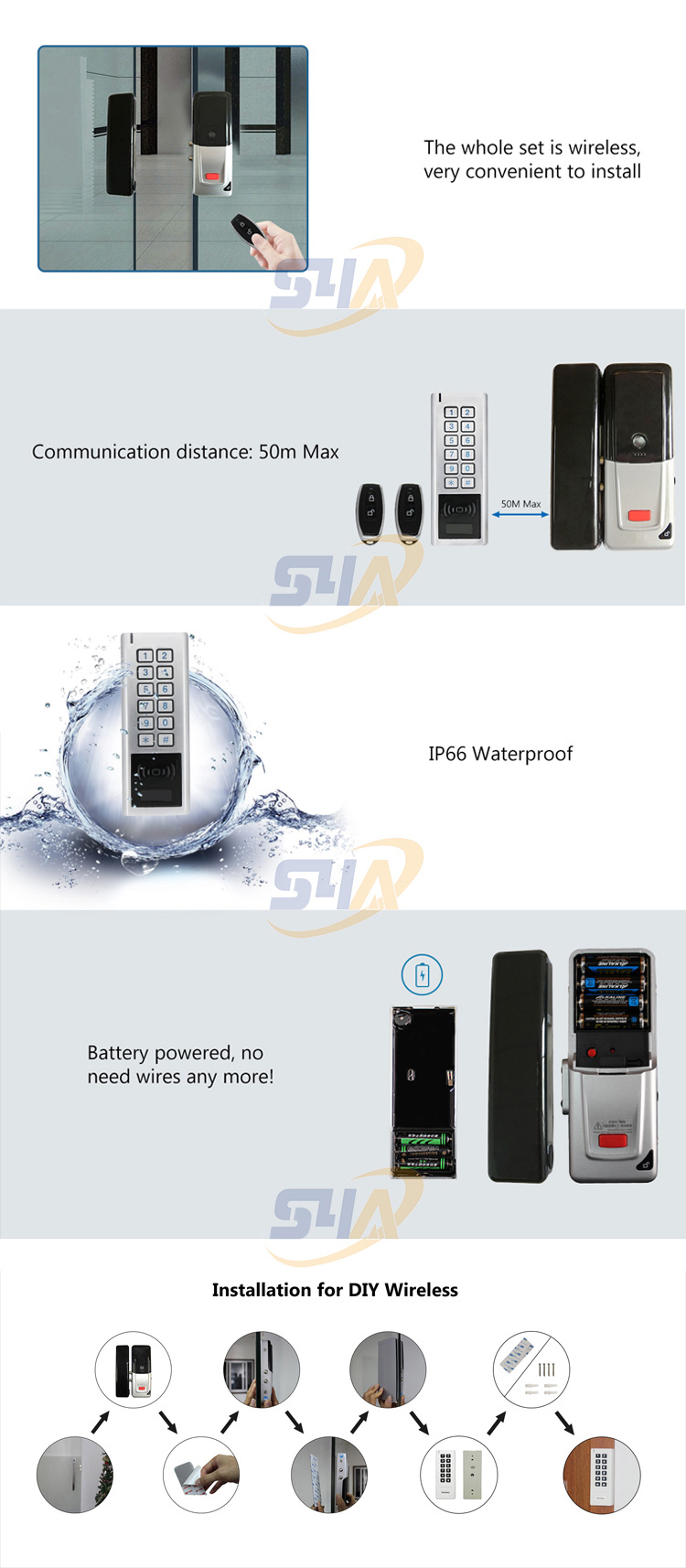 Cerradura de puerta inalámbrica para exteriores IP66-D4