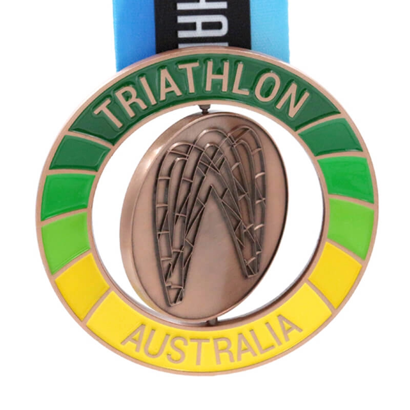 Medalla de triatlón giratoria personalizada de fábrica de medallas