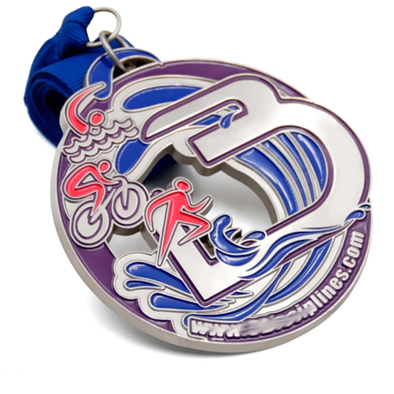 Medalla de triatlón en bicicleta, carrera, natación, personalizada de fábrica