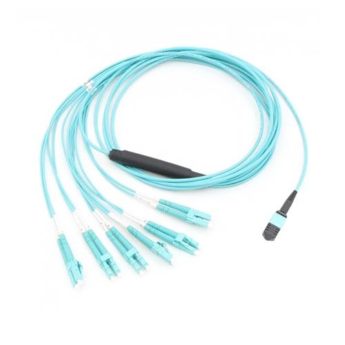 Cable de distribución/desconexión del arnés de fibra óptica multimodo OM3 dúplex MPO-6LC de 12 fibras